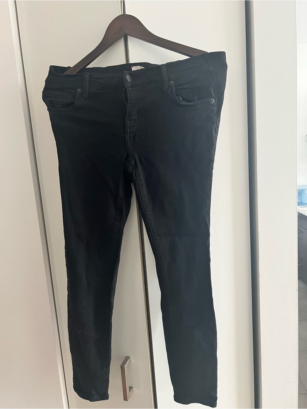 Hatch Black Skinny Jeans with Pink Stitching